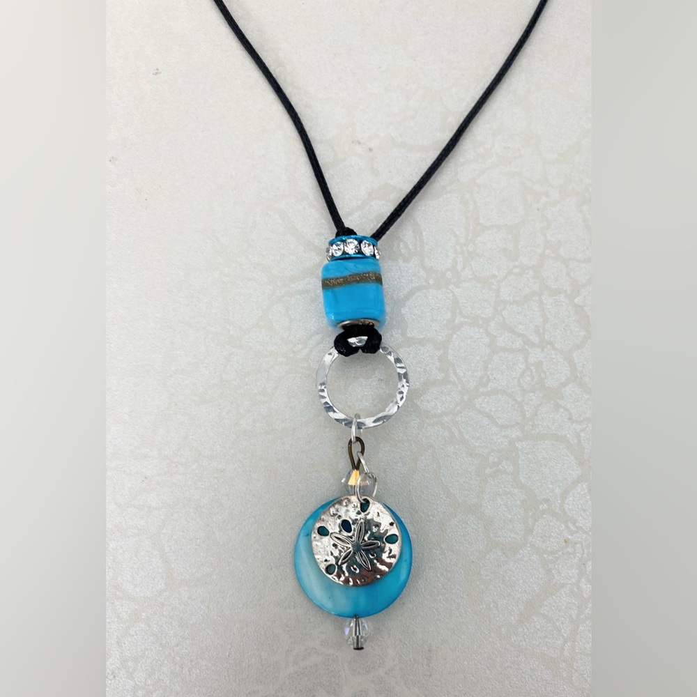Turquoise Blue Beaded Sand Dollar Pendant Necklace